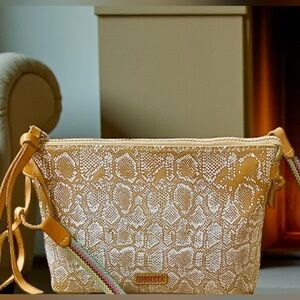 Consuela Clay Midway Tan and Cream Python Snakeskin Print Crossbody Bag